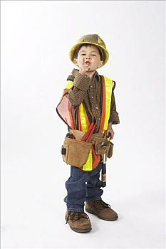 小男孩,装扮,建筑工人