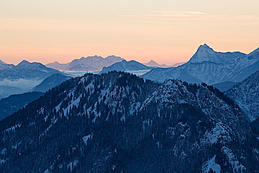 风景,山,冬天,阿尔卑斯山,上巴伐利亚,巴伐利亚,德国
