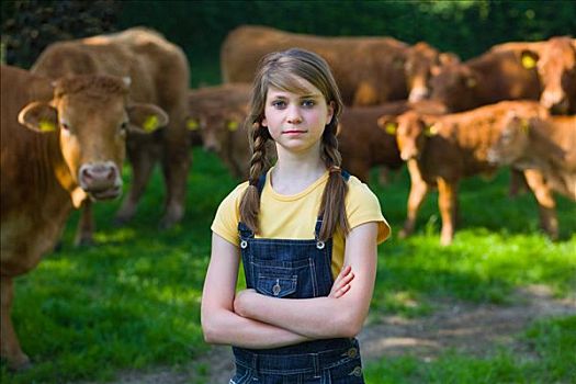 一个,女孩,肖像,农场