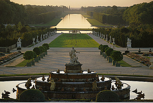 俯视,院落,雕塑,喷泉,凡尔赛宫,法国