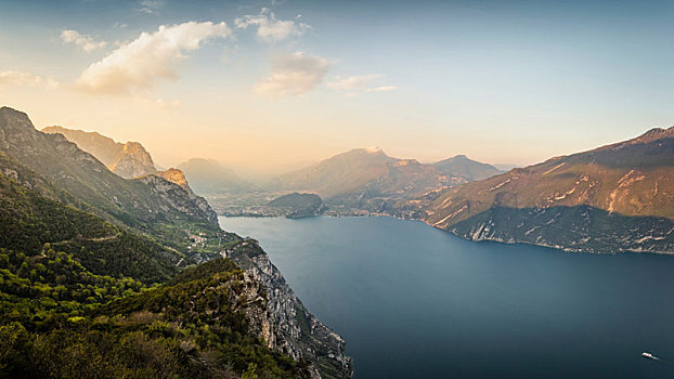 加尔达湖,日落,靠近,山村,风景,北方,加尔达,伦巴第,意大利