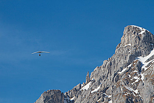 悬挂,滑翔伞,上方,山峦,萨尔茨堡,奥地利,欧洲