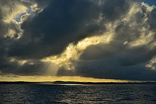 太阳,云,珊瑚海,南太平洋,赫维湾,昆士兰,澳大利亚