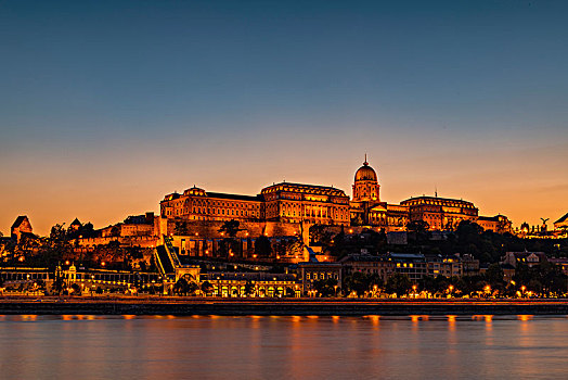 多瑙河,城堡,山,蓝色,钟点,布达佩斯,匈牙利,欧洲