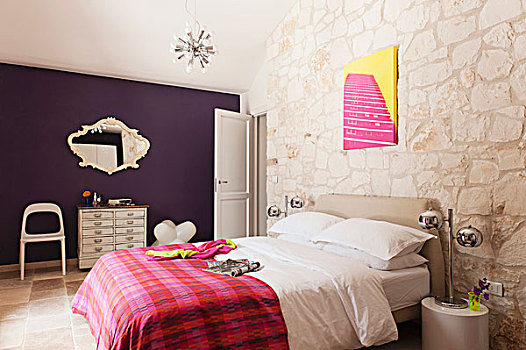 卧室,吊灯,彩色,艺术,天然石,墙壁