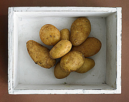 新鲜,土豆,白色,木盒