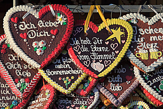 姜饼,心形,慕尼黑啤酒节,慕尼黑,巴伐利亚,德国,欧洲