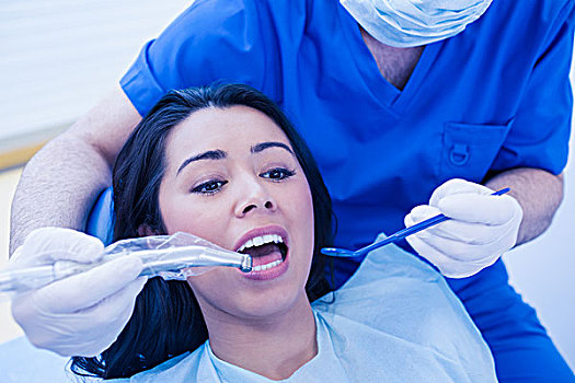 牙医,检查,女病人,牙齿,牙科诊所