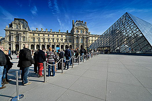 队列,正面,入口,金字塔,卢浮宫,设计,建筑师,贝聿铭作品,巴黎,法兰西岛,法国,欧洲