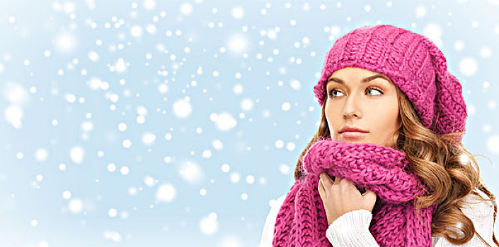 冬天,人,高兴,概念,美女,粉色,帽子,围巾