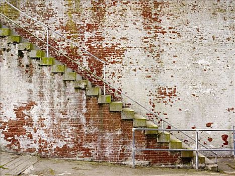 楼梯,砖墙,阿尔卡特拉斯岛,旧金山,加利福尼亚,美国
