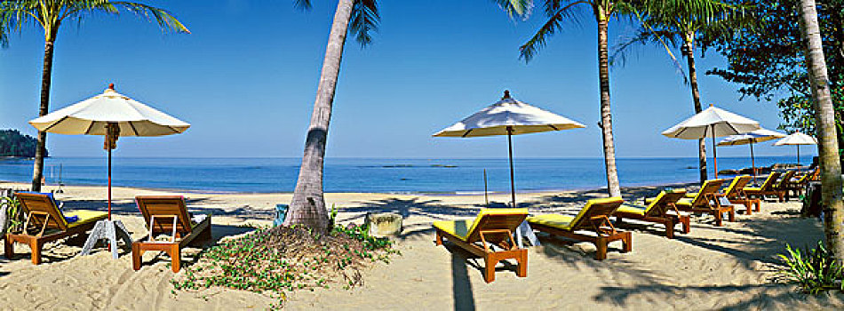 沙滩,折叠躺椅,皮质带,海滩,安达曼海,泰国,亚洲