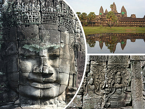 抽象拼贴画,吴哥窟,柬埔寨,图像,旅行,背景,照片