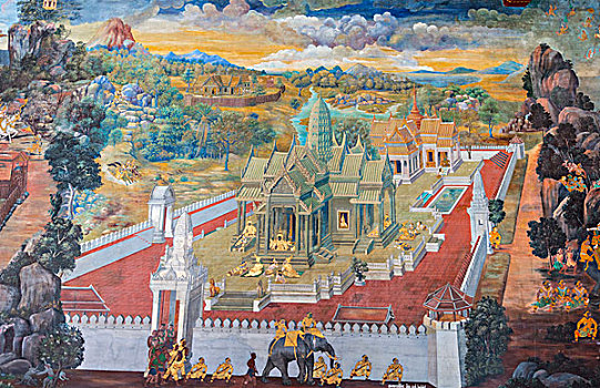 壁画,画廊,玉佛寺,寺院,大皇宫,曼谷,中心,泰国,亚洲