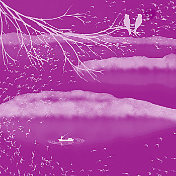 紫色中国风新中式山水画