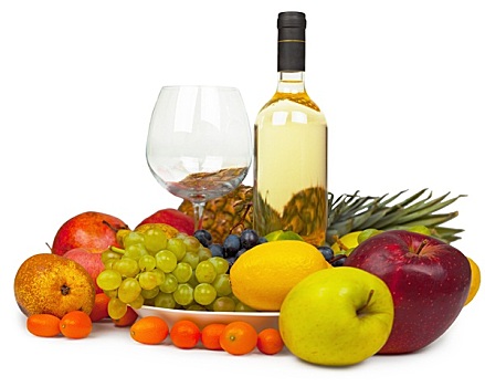 静物,葡萄酒,水果,白色背景,背景