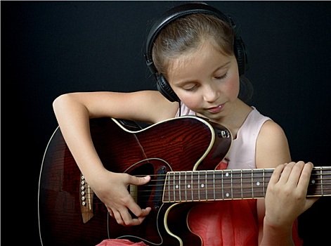 漂亮,小女孩,弹吉他