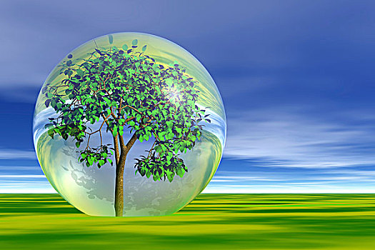 树,气泡,象征,防护,环境,电脑制图