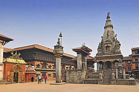 尼泊尔,巴克塔普尔,庙宇,国王,柱子
