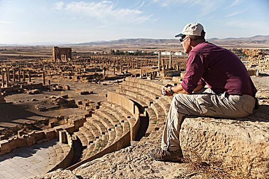 游客,剧院,罗马,遗址,提姆加德,靠近,阿尔及利亚