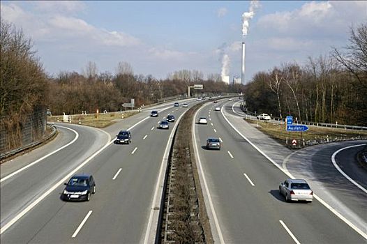 汽车,高速公路,正面,烟,烟囱,鲁尔区,盖尔森基兴,地区,德国