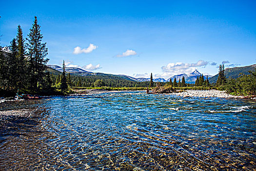风景,河,远景,山,