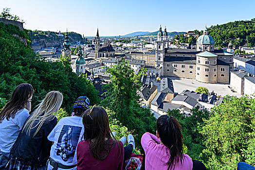 萨尔茨堡,旅游,看,老城,大教堂,远眺,远景,奥地利