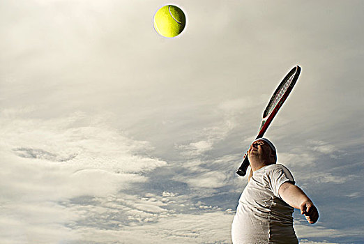 大,网球手,巨大,球拍