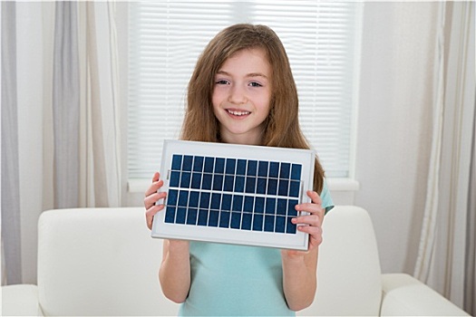 高兴,女孩,太阳能电池板