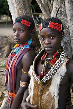 肖像,女孩,部落,奥莫低谷,南方,埃塞俄比亚