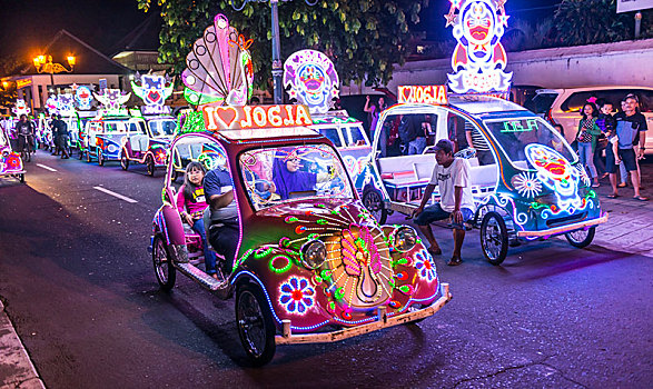汽车,光亮,彩色,踏板,日惹,印度尼西亚,亚洲