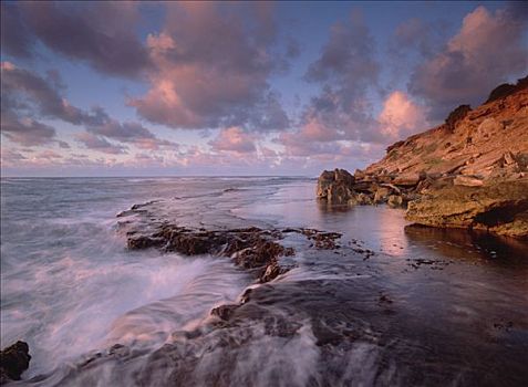 黎明,悬崖,靠近,海滩,考艾岛,夏威夷