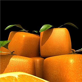 堆积,立方体,橘子,黑色背景