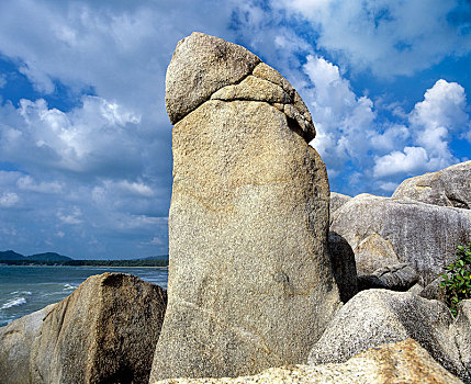 岩石构造,爷爷,石头,阴茎,海滩,海湾,泰国,苏梅岛,南方,亚洲