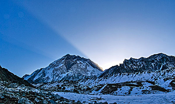 日落,喜马拉雅山,住宅区,珠穆朗玛峰,露营