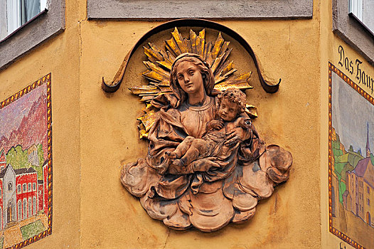 浮雕,圣母玛利亚,耶稣,建筑,坏,贝希特斯加登地区,地区,上巴伐利亚,巴伐利亚,德国,欧洲