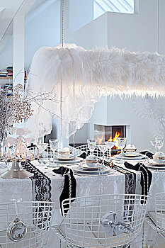 餐桌,装饰,圣诞节,黑白