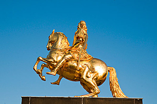 金色,骑乘,骑马雕像,新城,德累斯顿,萨克森,德国,欧洲