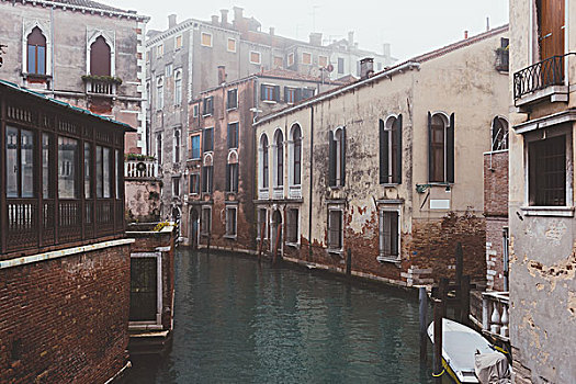 风景,模糊,运河,老,建筑,威尼斯,意大利