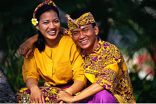 伴侣,传统服饰,库塔,海滩,巴厘岛,印度尼西亚