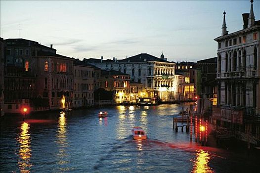 欧洲,威尼斯,意大利,大运河,夜光,黎明,光亮,汽艇,假日,运河,威尼西亚,房子,建筑