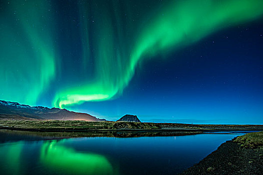 北极光,高处,山,中心,斯奈山半岛,冰岛