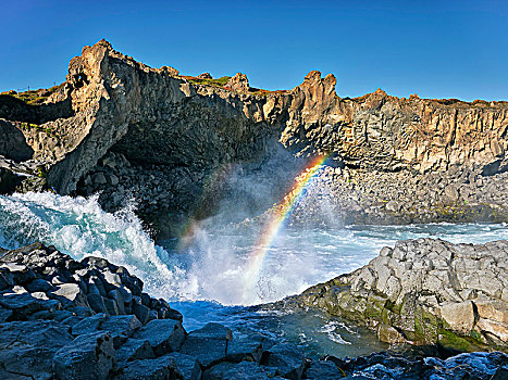 彩虹,瀑布,神灵瀑布,冰岛,欧洲