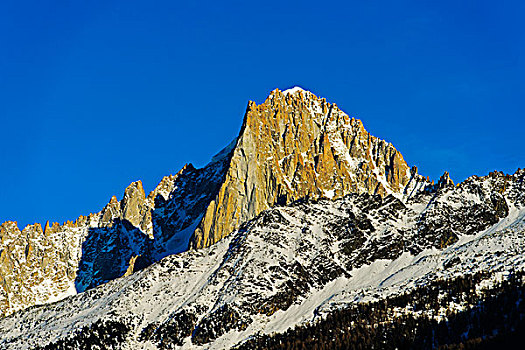 顶峰,山,晚上,亮光,勃朗峰,山丘,夏蒙尼,上萨瓦,法国,欧洲