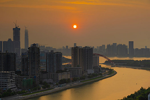 武汉,夏日,城市天际线,日出,风光