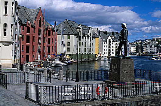 挪威,奥勒松,港口,纪念建筑,捕鱼者,仓库