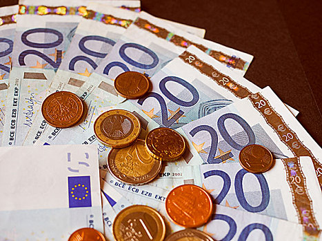 复古,看,欧元,钞票