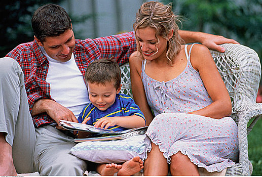 家庭,读,户外