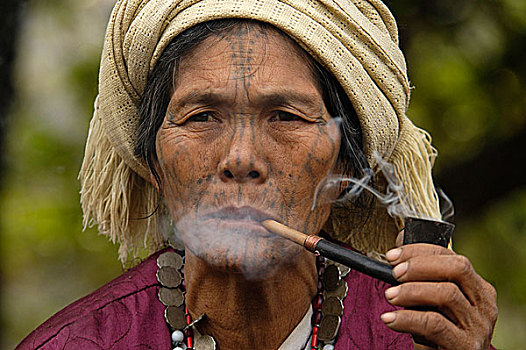 种族,女人,烟,烟斗,乡村,南方,下巴,缅甸