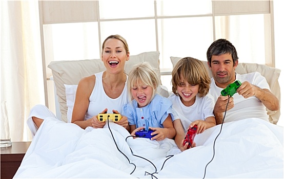 喜爱,家庭,玩,电子游戏,卧室